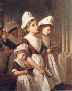 Sophie anderson Foundling Girls in their School Dresses at Prayer in the Chapel oil painting on canvas